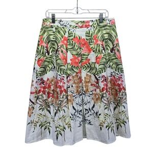Talbots Tropical Floral Linen Cotton Midi Skirt 8 Floral Vacation Resortwear